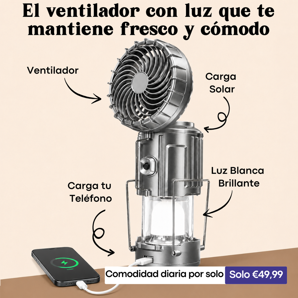 LINTERNA SOLAR CON VENTILADOR 5 EN 1