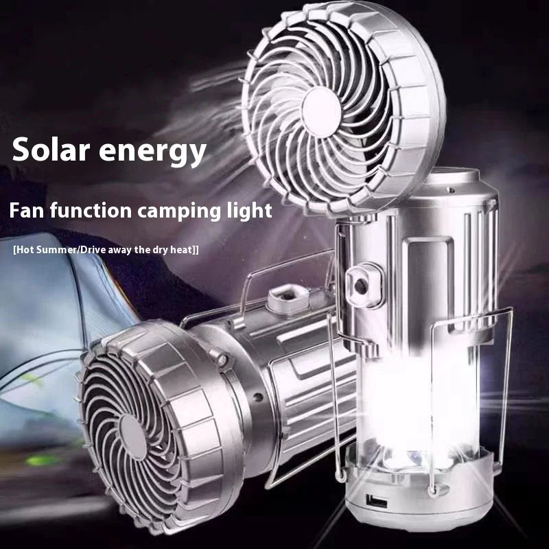 Solar Portable Camping Lanterns Electric Fan 1500mAh LED Solar Power Hanging Tent Rechargeable Outdoor Emergency Lamp with Fan