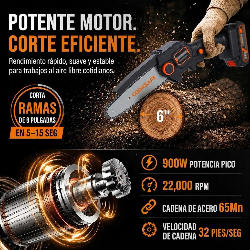Motosierra Eléctrica Portátil Inalámbrica – Corta Madera y Ramas Eficientemente