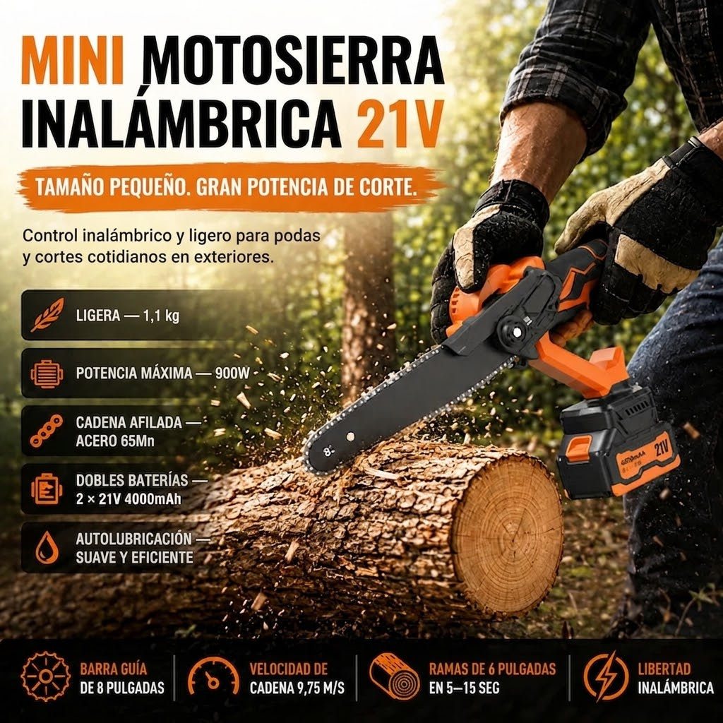 Motosierra Eléctrica Portátil Inalámbrica – Corta Madera y Ramas Eficientemente